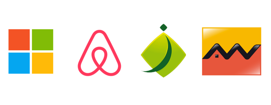 Logos abstraits : Microsoft, Airbnb, Banque Zitouna